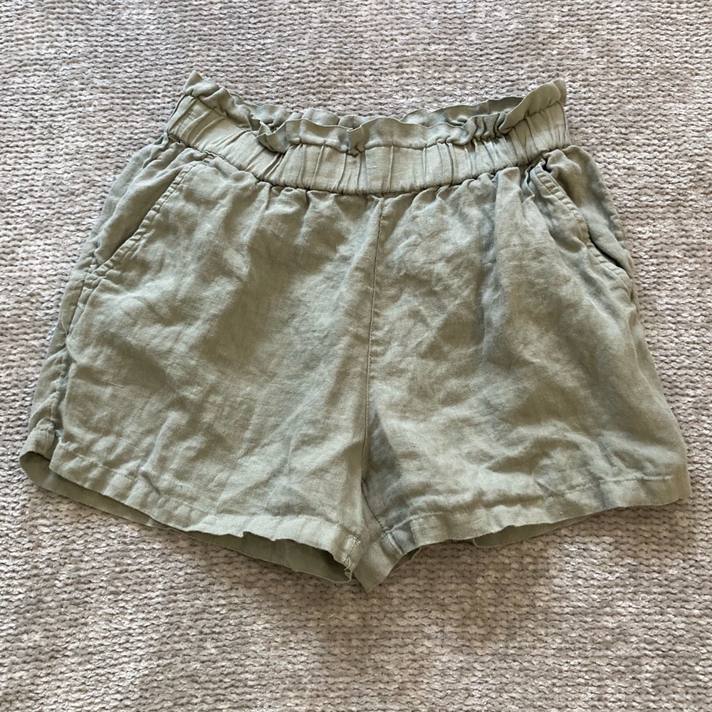 C&C California 100% Linen Small Shorts Elastic Waist Pockets Sage Green